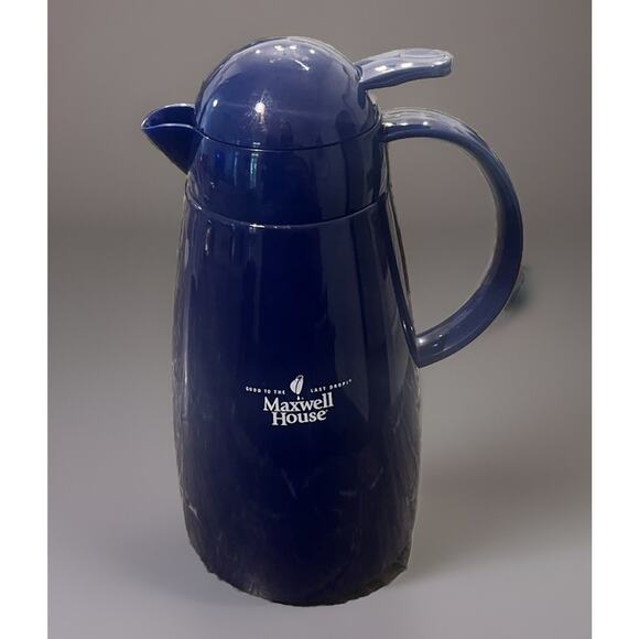 VTG Maxwell House Blue Carafe Thermos Glass Lined Coffee Pot Tea Insulated NICE! - Picture 4 of 10